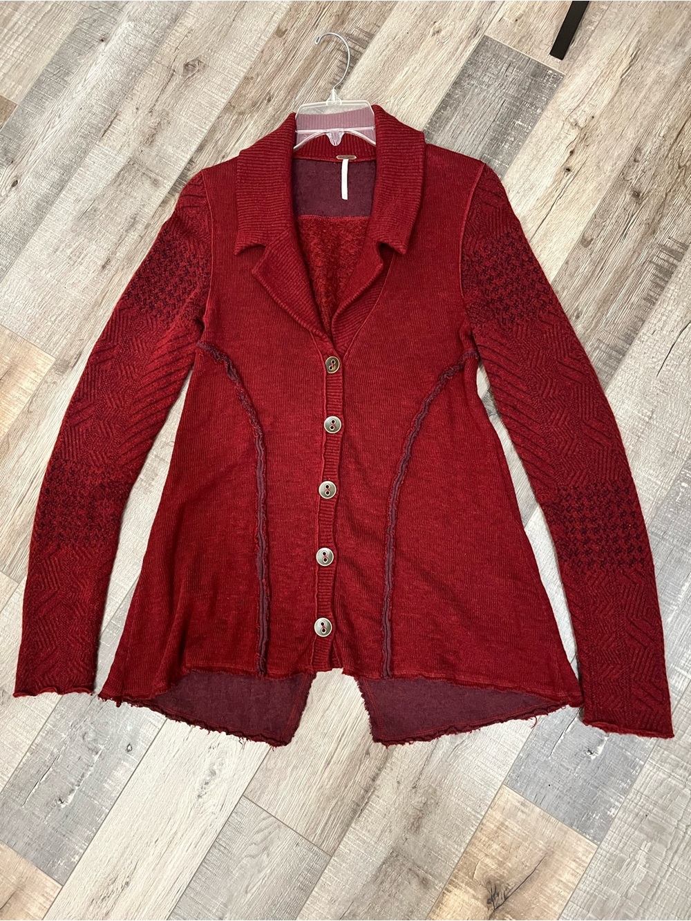 Free People Deep Red Button-Up Knit Cardigan size S EUC
